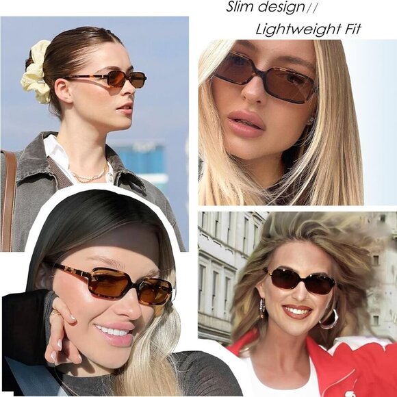 Women Small Narrow Rectangle Sunglasses UV400 Retro 90s Trendy Accessory